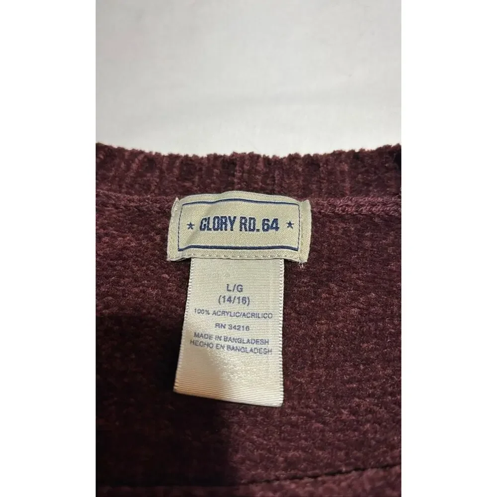Glory Rd. 64 Maroon Striped Acrylic Sweater Boys Sz Large